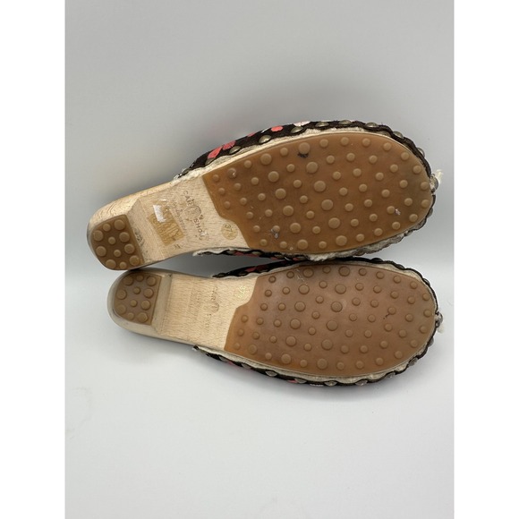 Prada Car Shoe Clog Women 7.5 37.5 Black Shearling Floral Embroidered Italy Boho - Picture 6 of 7